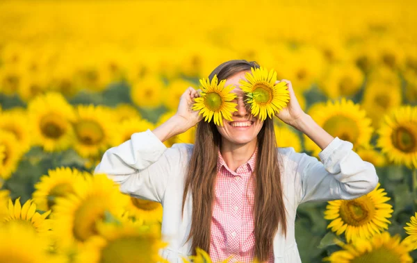 Sunflower woman — Stockfoto