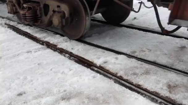 Train Passes Slowly Old Rails — Wideo stockowe