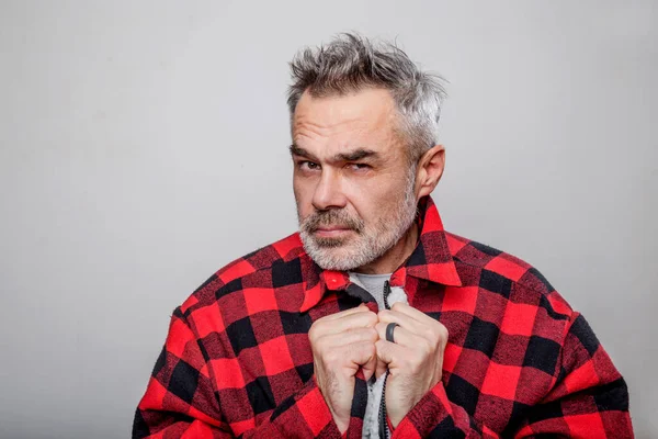 Retrato Hombre Una Cálida Camisa Leñador Búfalo Fotos de stock