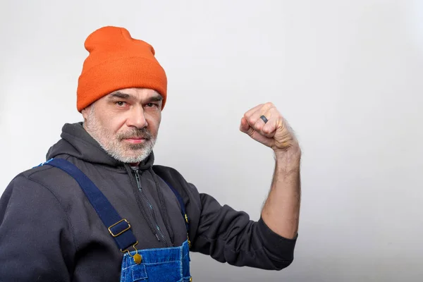 Porträt Eines Männlichen Arbeiters Overalls Blaumann — Stockfoto