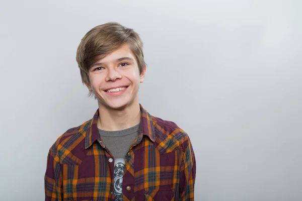 Emotional Portrait Teenager Plaid Shirt — Stock Photo, Image