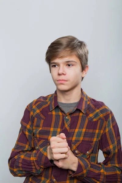 Retrato Emocional Adolescente Uma Camisa Xadrez — Fotografia de Stock