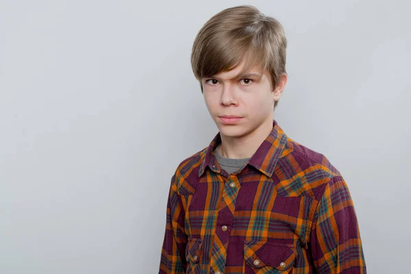 Emotional Portrait Teenager Plaid Shirt — Stock Photo, Image