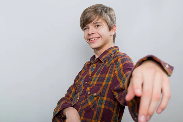 Emotional Portrait Teenager Plaid Shirt — Stock Photo, Image