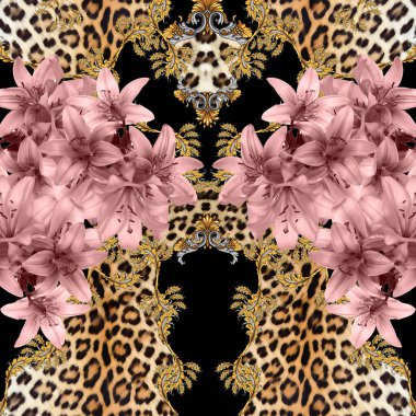 Karışık Barok Derili Hayvanlar Tekstil Yazdırmaya Hazır.