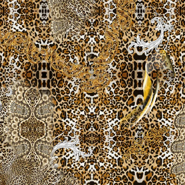 Golden Silver Baroque Animals Skin Ready Textile Prints — Stock Photo, Image