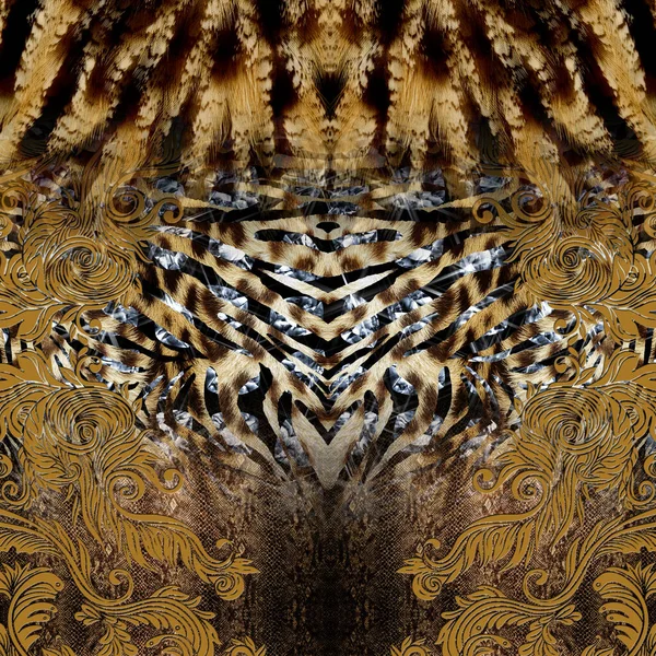 Змішані Тварини Шкіра Золотим Бароком Готові Текстильних Гравюр — стокове фото