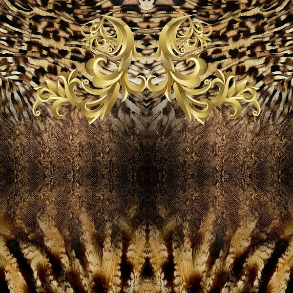 Tierhaut Mit Goldenem Barock Bereit Für Textildrucke — Stockfoto