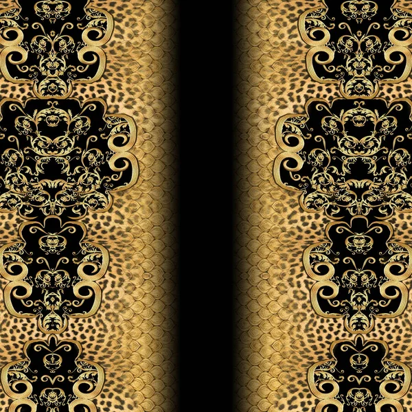 Skóra Zwierzęca Złotym Baroku Gotowa Druku Tekstylnego — Zdjęcie stockowe
