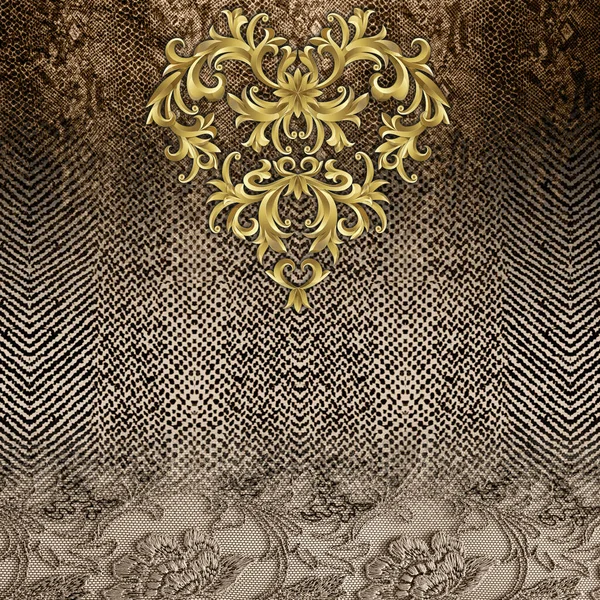 Pelle Animali Con Golden Baroque Pronto Stampe Tessili — Foto Stock