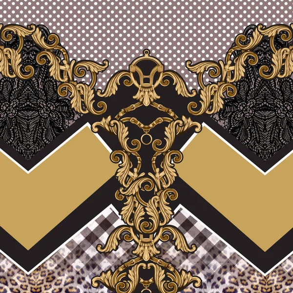 Pattern Animals Skin Golden Baroque Polka Dots Ready Textile Prints — стокове фото