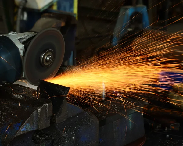 Metal plate sawing close up — Stock Photo, Image