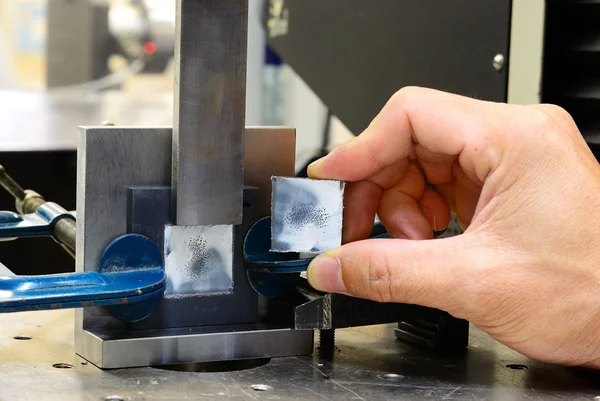 Close up shear stress specimen after test on testing machine — Stock Photo, Image