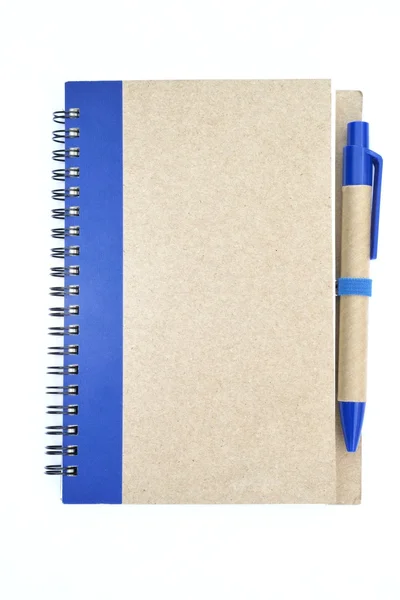 Új notebook kék tollal — Stock Fotó