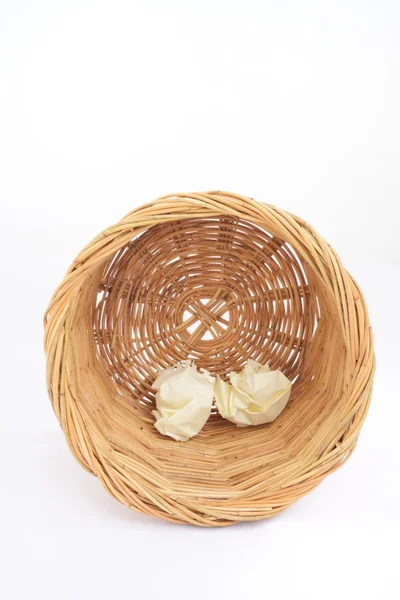 Trash rattan basket on isolated white — Stock Photo, Image