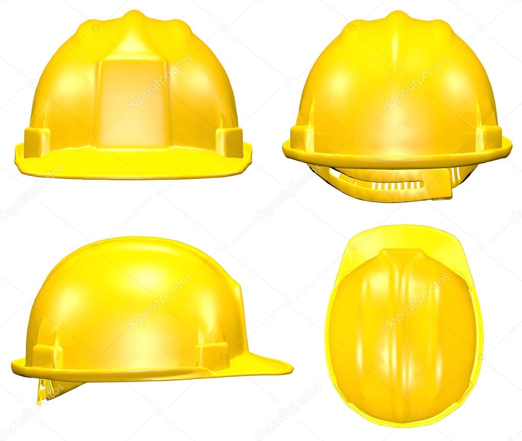 Four views of yellow helmet