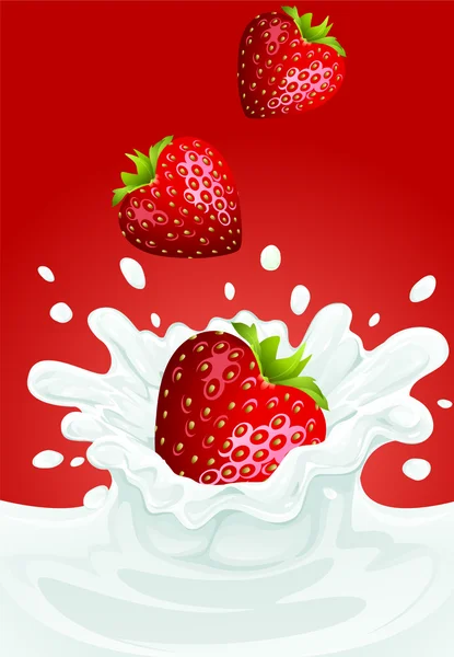 Strawberry heart in milk — Stock Vector