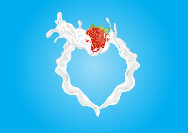Fraises en amour coeur lait — Image vectorielle