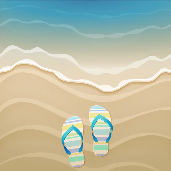 人字拖鞋和海滩上的贝壳 — 图库矢量图片
