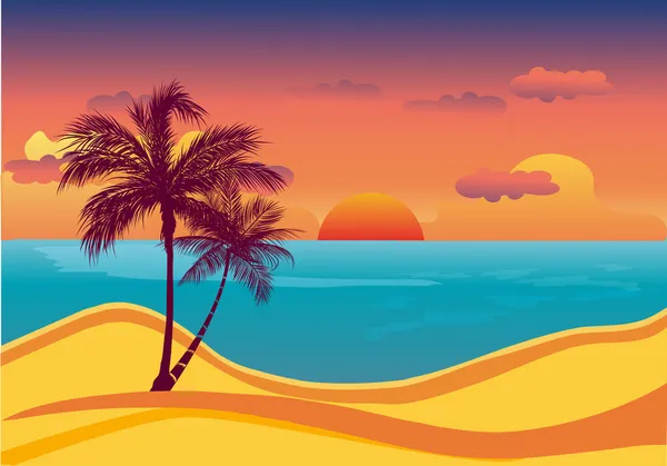 Tropisch strand zonsondergang — Stockvector