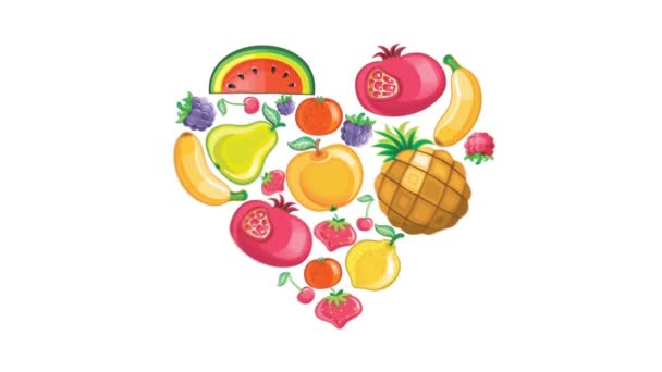 琳琅满目的水果心与阿尔法动画 — 图库视频影像