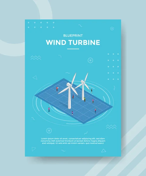 Concept Plan Directeur Éolienne Pour Bannière Modèle Flyer Avec Illustration — Image vectorielle