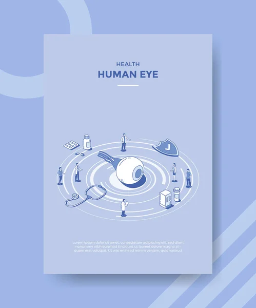 Концепція Здоров Очей Людини Шаблонного Банера Флаєра Ізометричним Контуром Стилю — стоковий вектор