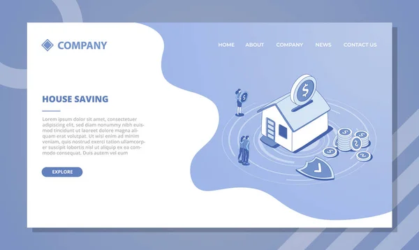 House Savings Concept Website Template Landing Homepage Isometric Outline Style — Stock Vector