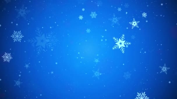 Boże Narodzenie Nowy Rok Niebieskie tło z płatków śniegu, śniegu i cząstek — Wideo stockowe