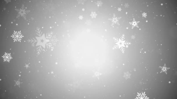 Jul nytt år bakgrund med snöflingor, snö och partiklar — Stockvideo