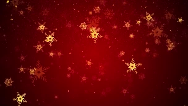 Navidad Año Nuevo Fondo rojo con copos de nieve, nieve y partículas — Vídeos de Stock