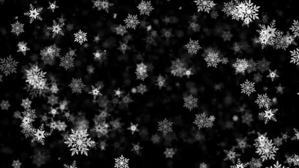Kerst nieuwjaar achtergrond met sneeuwvlokken, sneeuw en deeltjes — Stockvideo