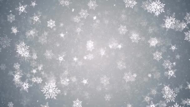Jul nytt år bakgrund med snöflingor, snö och partiklar — Stockvideo