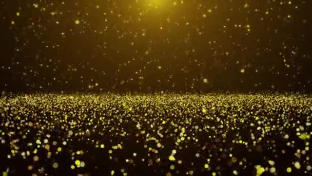 Glittering Gold Particles. Christmas, Celebration, Falling - Abstract Background — Stock Video
