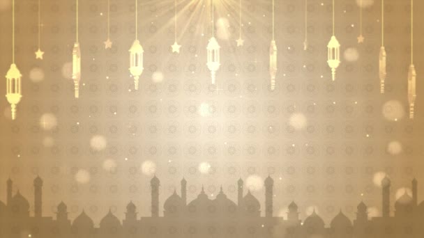 Ramadan gold background with lantern and BG Bokeh. 4k background — Stock Video