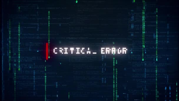 Mensaje de advertencia de error crítico. Digital Critical error warning and glitch effect — Vídeo de stock