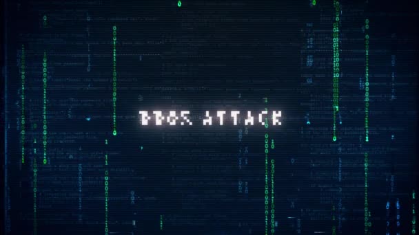 DDOS-Angriffsmeldung. Warnmeldung mit Störgeräusch-Effekt. — Stockvideo