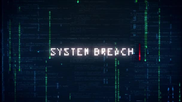 Falla del sistema de hacking glitch y efectos de ruido con el fondo del programa informático — Vídeo de stock