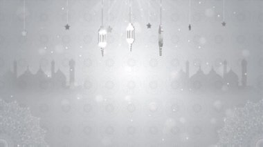 Ramazan feneri ve camii olan güzel bayram mübarek İslami beyaz arka plan