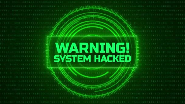 システムが警告をハックした システムは警告メッセージをハッキングした コンピュータシステムが警告通知をハックしてグリッチ効果とコンピュータバイナリ背景を — ストック動画