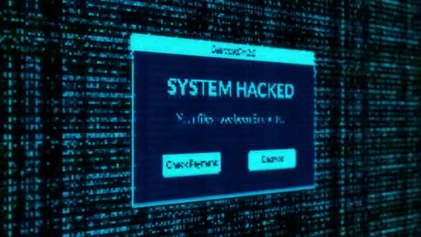 System Hacked Notification Check Payment Decrypt System Files Concept Binary — Vídeos de Stock