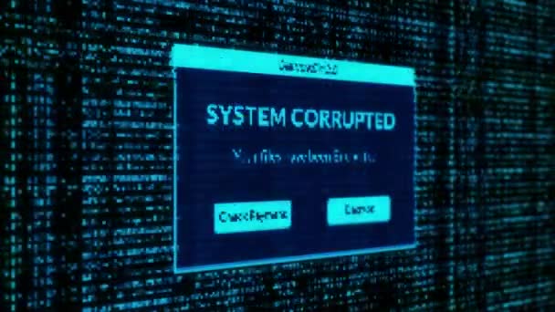 System Corrupted Notification Check Payment Decrypt System Files Concept Binary — ストック動画