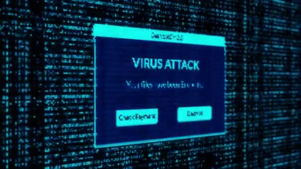 Virus Attack Powiadomienie Sprawdzić Płatność Deszyfrowanie Koncepcji Plików Systemowych Tłem — Wideo stockowe