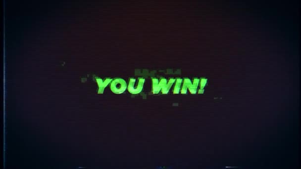 You Win Text Glitch Effects Concept Video Games Screen You — Αρχείο Βίντεο