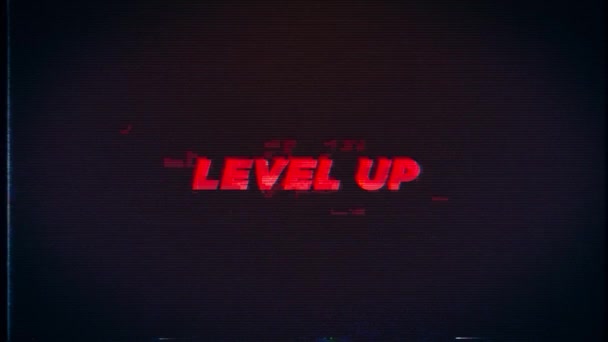 Level Text Glitch Effects Concept Video Games Screen Level Retro — Stock Video