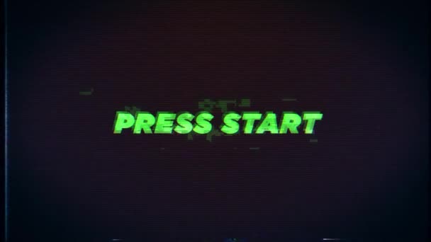 Press Start Text Glitch Effects Concept Video Games Screen Press — Stockvideo