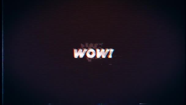Wow Text Glitch Effects Bad Screen Background — Stockvideo