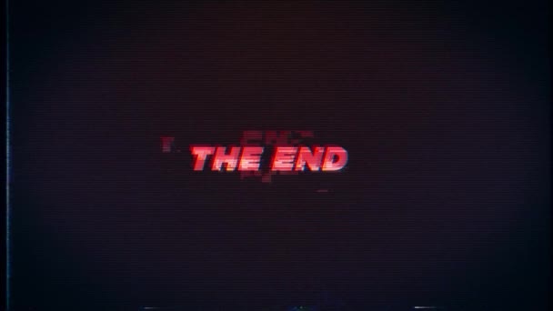 End Text Glitch Effects Concept Video Games Screen End Retro — Stockvideo