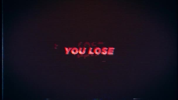 You Lose Text Glitch Effects Concept Video Games Screen Loading — Stockvideo