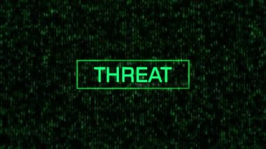 THREAT Warning Over Computer Binary Background. THREAT Notification Over Binary Code and Matrix Background